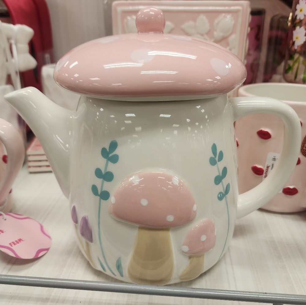 LANG Handpainted Mushroom Ceramic Teapot